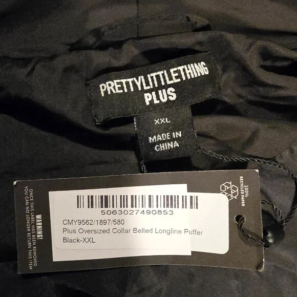 NWT PrettyLittleThing Oversized Longline Puffer Coat, Black, XXL - Picture 12 of 12